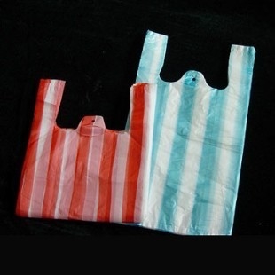 Sacs à t-shirts rayés en couleur OK Compost Certifié Sac à provisions Taille personnalisée