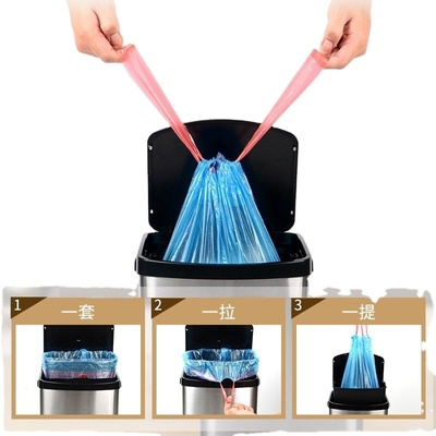 Logo personnalisé Accepté Sac à ordures en plastique à corde à tirer sur rouleau pour le ménage et le bureau