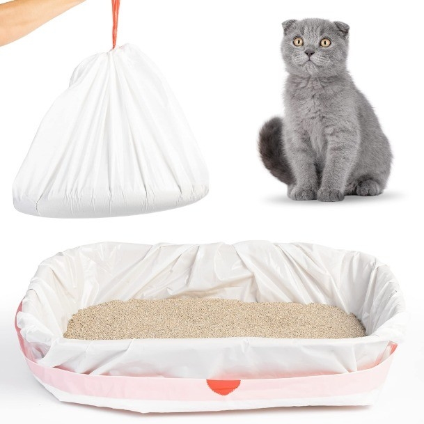 Commande personnalisée acceptée Jumbo Kitty Litter Box Liner avec fermeture à corde en beige