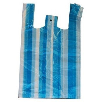 Sacs à t-shirts rayés en couleur OK Compost Certifié Sac à provisions Taille personnalisée